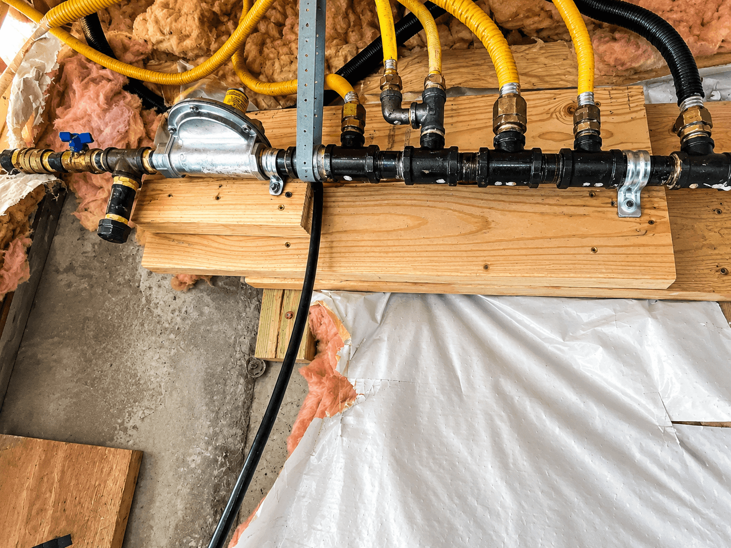 Dedicated gas manifold with individual appliance supply lines and shutoffs